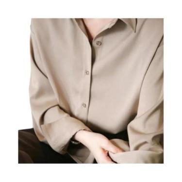 Imagem de Camisa Elegante De Seda Para Mulheres, Blusa Casual Vintage Com Gola R