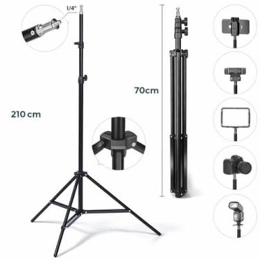 Imagem de Tripé Pedestal 2,10 metros Profissional Rosca 1 4 Para Iluminação Ring