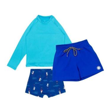 Imagem de Kit 3 Peças 1 Blusa +1 Sunga Boxer +1 Shorts Tactel Praia - Fofotinhos