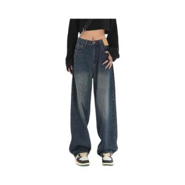 Imagem de Calças Jeans Femininas De Cintura Alta, Estilo Baggy, Corte Reto, Retr