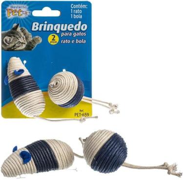 Imagem de Brinquedo Para Gato Kit Rato e Bola Diversão Para Seu Pet - WESTERN PE