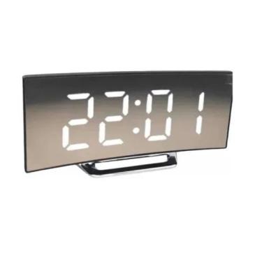 Imagem de Relógio Digital Curvado de Mesa Cama Led LCD Espelhado Despedrador Son