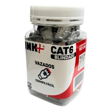 Imagem de Conector RJ45 Cat6 Blindado Vazado Passagem 50 Pcs Link+