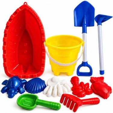 Imagem de Kit Praia Infantil Barco Balde Pá Enxada Brinquedos Areia - Corpo Dour