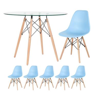 Imagem de KIT - Mesa Eames com tampo de vidro 100 cm + 5 cadeiras Eiffel DSW