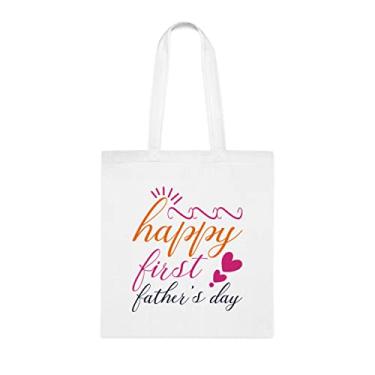 Imagem de Sacola divertida Happy First Father's Day, presente para pais, bolsa de ombro pai, bolsas reutilizáveis para pais, presente para pais de filha, filho e filhos preferidos, Branco