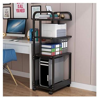 Imagem de Suporte de impressora de chão com moldura de metal resistente Rack de máquina de fax móvel multicamadas para prateleira de copiadora de scanner de escritório (3 camadas) suporte de impressora para mesa (cor: preto)