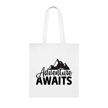 Imagem de Sacola Adventure Awaits, presente divertido, bolsa de ombro, bolsas reutilizáveis, cesta de Natal de aniversário, ideia de presente, Branco