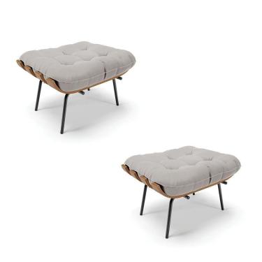 Imagem de Kit 02 Puffs Costela Veludo Cinza Base Metálica Preto