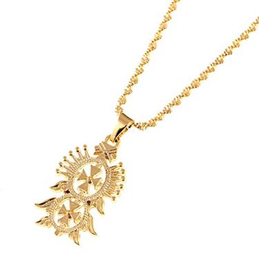 Imagem de Colares com pingente de cruz em ouro velho etíope para mulheres, homens, etíopes, etíopes