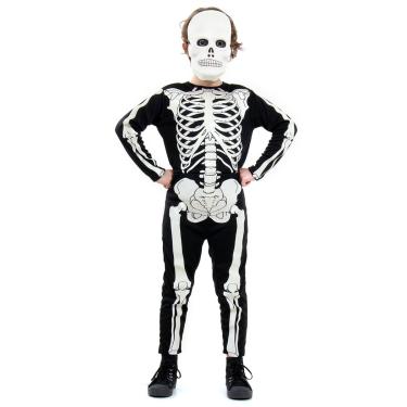 Imagem de Fantasia Esqueleto Glow Infantil Longo com Máscara - Halloween GG