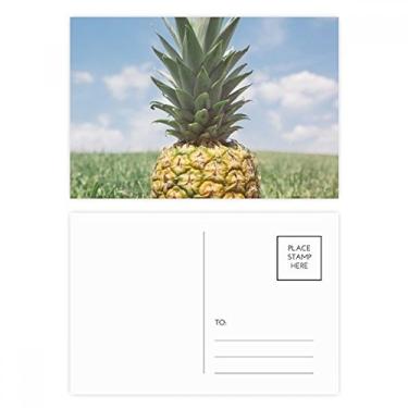 Imagem de Conjunto de cartão postal com imagem de abacaxi de frutas tropicais frescas cartão de agradecimento de aniversário