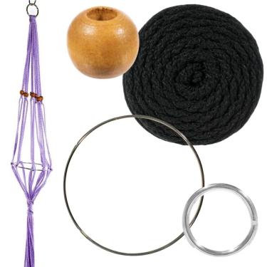Imagem de Craft County Kits de cabide para plantas de macramê – Cordão de 4 mm – Faz cabide de plantas longo de 106 cm (preto)