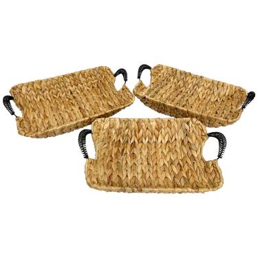 Imagem de Conjunto de Cestas Retangulares L’Hermitage Terra em Fibra Natural e Metal – 3 Peças