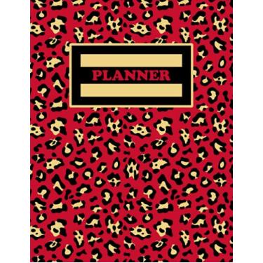 Imagem de Large Leopard Print Design Daily Planner UNDATED 365 Days / Pages - 8.5 x 11 - Great For Adults Children Kids Girls Teens – Black, Red and Light ... Print Day Planner Note Book – Style CHMG