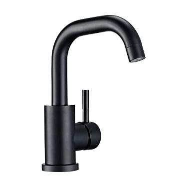 Imagem de Torneira de banheiro de latão ouro escovado torneira de lavatório quente e fria torneira misturadora para pia com alça única montada em preto fosco, 6207 MB, 1