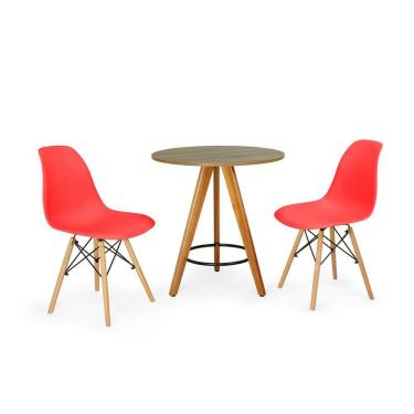 Imagem de Conjunto Mesa Redonda Aline 70cm Natural com 2 Cadeiras Eames Eiffel - Vermelho