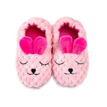 Imagem de Csfry Pantufas de pelúcia macia premium para bebês meninas, sapatos quentes de inverno para casa, Coelhinho rosa, 21-22