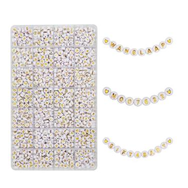 Imagem de WangLaap 1450 peças de acrílico 4 x 7 mm kit de contas de letras redondas alfabeto A-Z (extra para vogal) e contas de números de coração de ouro para pulseiras, colares, fabricação de joias (ouro e