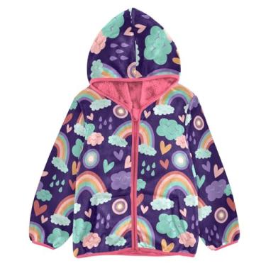 Imagem de KLL Jaqueta de lã infantil roxa estilo boho arco-íris jaqueta de lã para meninos jaquetas e casacos de lã rosa jaqueta com zíper, Estilo boho multicolorido roxo, 3 Anos
