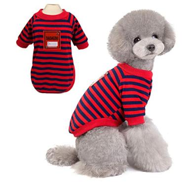 Imagem de SMALLLEE_LUCKY_STORE Camiseta listrada para animais de estimação para cães pequenos menino menina filhote camisa moletom respirável gato camiseta verão roupas de cachorro moda fantasia, vermelho,
