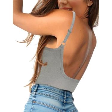 Imagem de Micoson Regata feminina frente única com alça fina ajustável gola V modal para mulheres sob roupas, Cinza, Large Short
