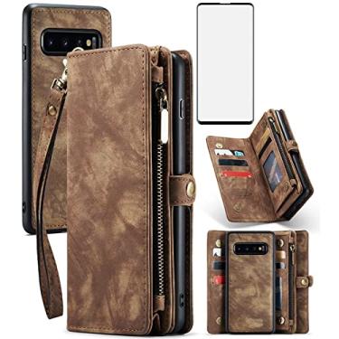 Imagem de Asuwish Capa de celular para Samsung Galaxy S10 Plus com zíper com protetor de tela de vidro temperado e porta-cartões celular Glaxay S10+ Galaxies S10plus 10S Edge S 10 10 plus capas femininas marrom