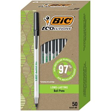 Imagem de BIC Ecolutions Caneta esferográfica Stic redonda, ponta média (1,0 mm), preta, 50 unidades, para uma experiência de escrita suave