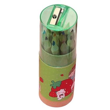 Imagem de Joucien Conjunto de lápis de cor de barril de 12 cores, pintura de grafite estudantil, lápis HB de madeira - verde morango menina - HB