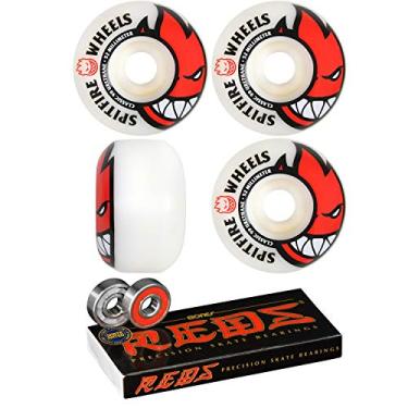 Imagem de Spitfire Rodas de skate Bighead de 52 mm brancas/vermelhas – 99a com rolamentos de ossos – Rolamentos de skate com classificação de precisão de ossos vermelhos de 8 mm (8) Pacote com 2 itens