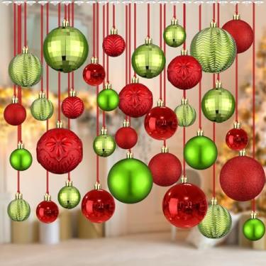 Imagem de Relaxgiant 36 peças de enfeites de bolas de Natal para árvore de Natal, bolas de Natal inquebráveis com laço para pendurar, decoração de bola de Natal no teto para festa de casamento (vermelho, verde