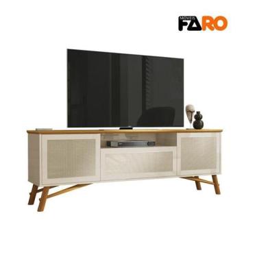 Imagem de Rack Bancada Aparador Para TV Darin EDN, Off White/Cedro