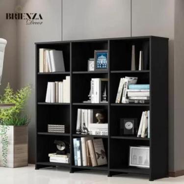 Imagem de Estante para Livros Escritório Trinidad Preta 09 Prateleiras 12 Nichos