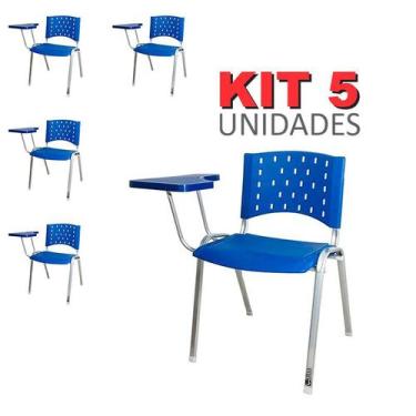 Imagem de Cadeira Universitária Plástica Azul 5 Unidades Prancheta Plástica Base