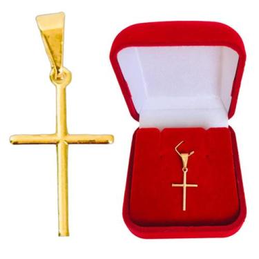 Imagem de Pingente Masculino Cruz Crucifixo Banhado a Ouro 18k + Caixa Veludo - 