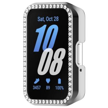 Imagem de BHFK Capa Bling compatível com Samsung Galaxy Fit 3 SM-R390 Watch Diamond Glitter PC bumper capa protetora facial mulheres meninas cristal brilhante strass capas acessórios para smartwatch (prata)