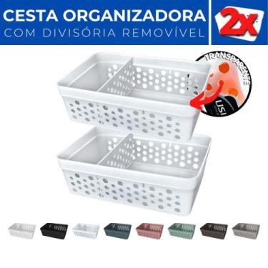 Imagem de Kit 2 Cesto Organizador Rattan c/ Divisória Removível 17x11 - Usual Ut