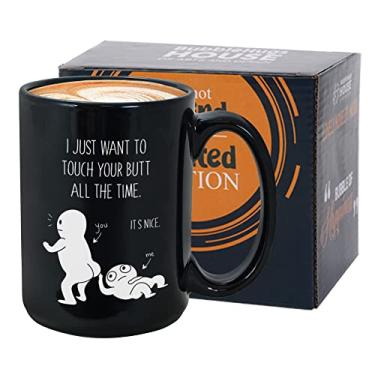 Imagem de Caneca de café divertida para adultos 425 g I Just Want to Touch Your Butt Presente de relacionamento espirituoso hilário para casal, namorado, namorada, noiva, aniversário, canecas