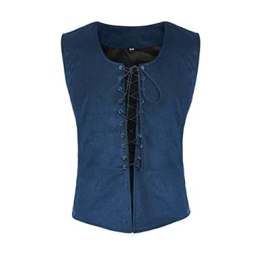 Imagem de Teyujosem Colete masculino medieval pirata com cadarço renascentista steampunk, 2022050bu, GG