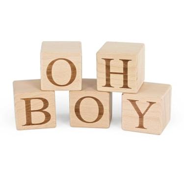 Imagem de OH BOY Wooden Sign Little Blocks, 2" Table Centerpiece for Baby Shower, Gender Reveal Party Guestbook Keepsake, Ideal Boy Theme Decoration