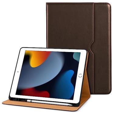 Imagem de DTTO Capa para iPad 9ª/8ª/7ª geração de 10,2 polegadas 2021/2020/2019, capa fólio de couro premium com suporte integrado para Apple Pencil – Despertar/hibernar automaticamente e vários ângulos de visualização, marrom