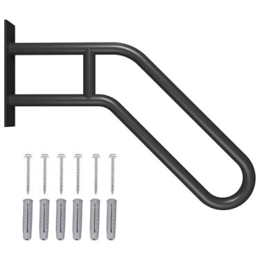 Imagem de Escadas industriais de metal para parede, corrimão, escadas, degraus para ambientes internos, exteriores, bares de mão, barra de apoio de segurança (preto fosco) alça para escadas, barras de parede,