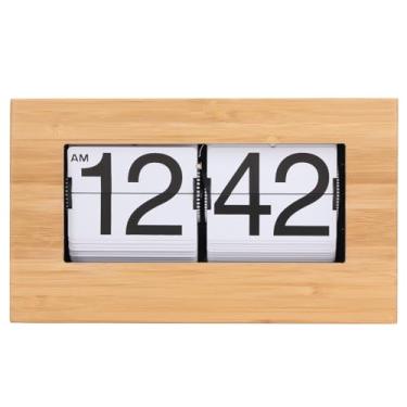 Imagem de Relógio giratório automático, Vintage Número grande Relógio de mesa, Retrô alimentado por bateria Relógio mecânico digital flip down para casa, sala de estar, quarto, escritório