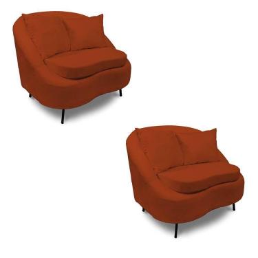 Imagem de Poltrona Decorativa Orgânica Pé Ferro Pto Kit 2 Zaya Bouclê Terra C05 - D`rossi