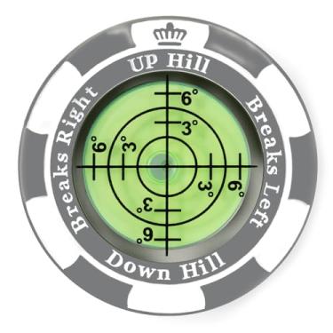 Imagem de SlopeMaster ProGreen Reader - Marcador de bola com clipe de chapéu de golfe com auxílio de leitura verde de alta precisão, acessórios de golfe para homens e mulheres (preto) (ficha de pôquer, cinza