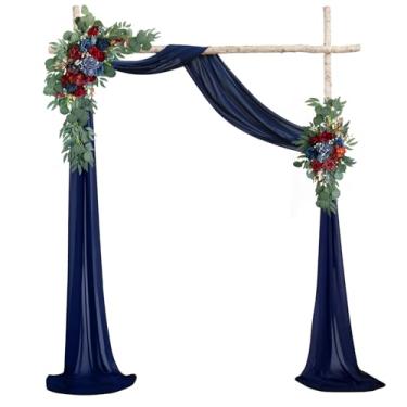 Imagem de ponatia Kit de flores de arco de casamento azul marinho artificial, flores bordô com tecido drapeado azul marinho, flores de arco azul empoeirado para decoração de cenário de recepção de cerimônia de