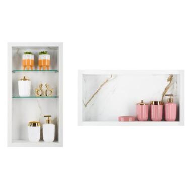 Imagem de Nicho Em Porcelanato Polido Para Banheiro E Nicho com Prateleira De Vi