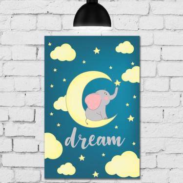 Imagem de Placa Decorativa MDF Infantil Elefante na Lua Azul - Quartinhos