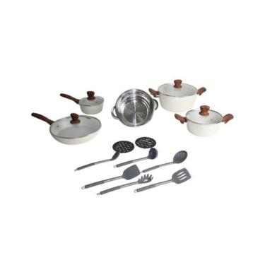 Imagem de Jogo De Panelas Cerâmica Cabo De Madeira 18pçs Lançamento - Knakasaki