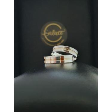 Imagem de Aliança de Prata de Compromisso com Fio de Ouro - Enlace Jóias, 10